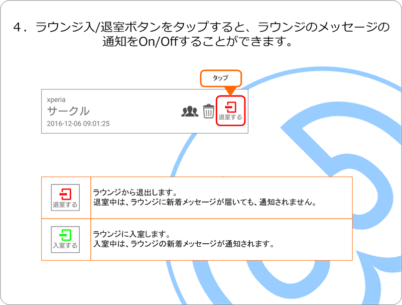 ラウンジ入退室